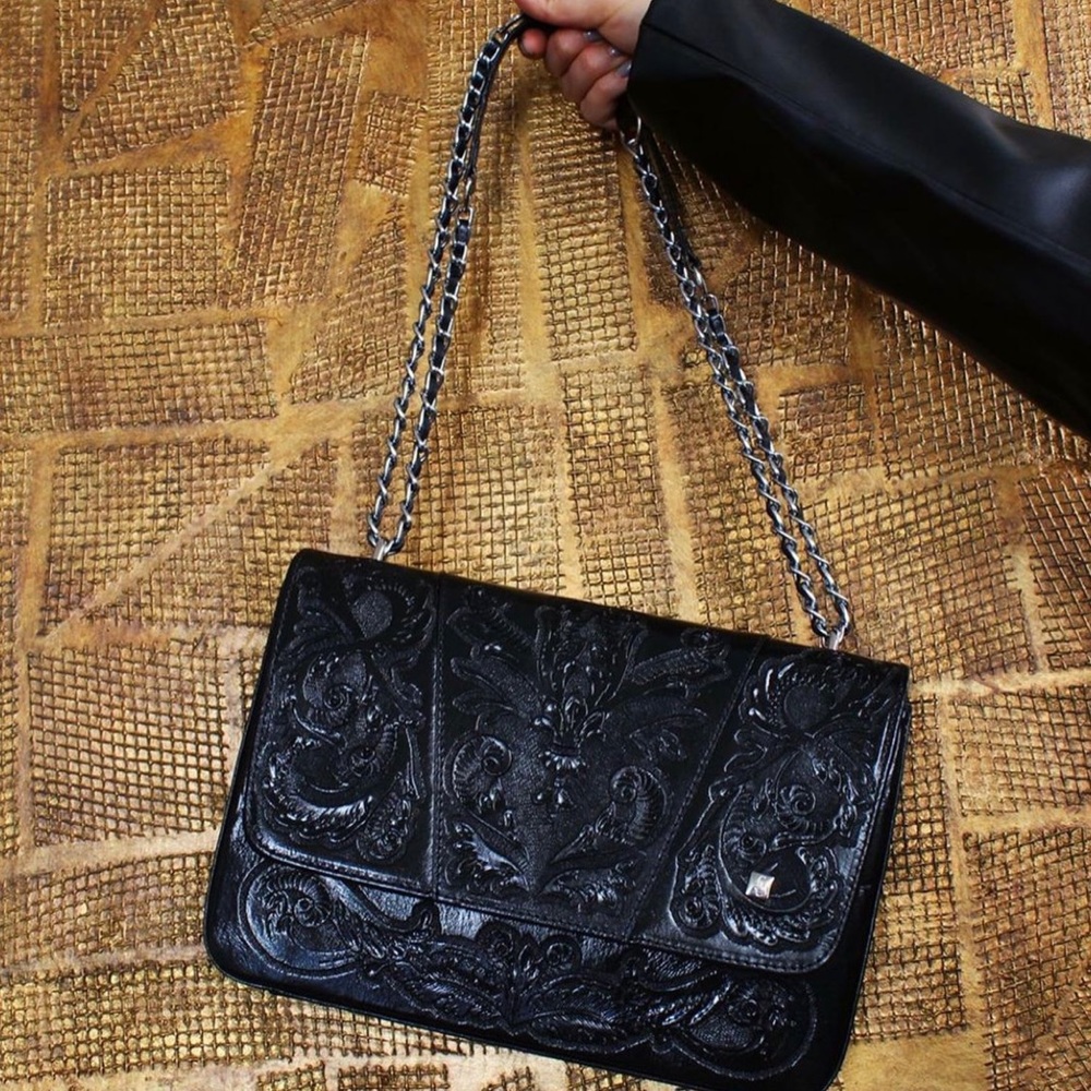 Carolina Crowley Black Tool Leather Handbag